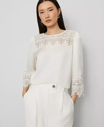 Ann Taylor Tops And Blouses|Satin Lace Trim Top Winter White