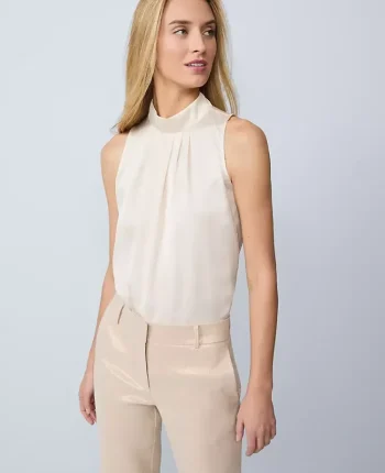 Ann Taylor Tops And Blouses|Satin Mock Neck Top Feather