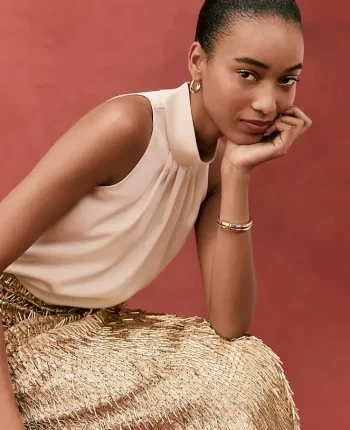 Ann Taylor Tops And Blouses|Satin Mock Neck Top Feather