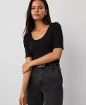 Ann Taylor Tops And Blouses|Scoop Neck Elbow Sleeve Tee Black