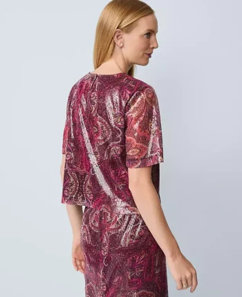 Ann Taylor Tops And Blouses|Sequin Paisley Top Poised Plum
