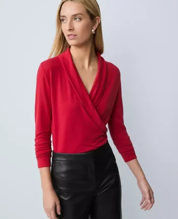 Ann Taylor Tops And Blouses|Shawl Collar Wrap Top Jewel Red