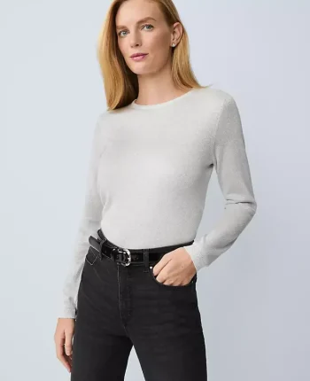 Ann Taylor Pullover Sweaters|Shimmer Essential Crew Neck Sweater Silver