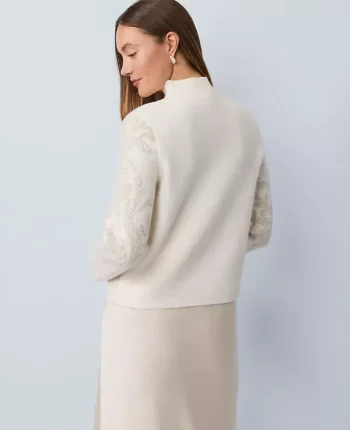 Ann Taylor Pullover Sweaters|Shimmer Jacquard Mock Neck Sweater Winter White