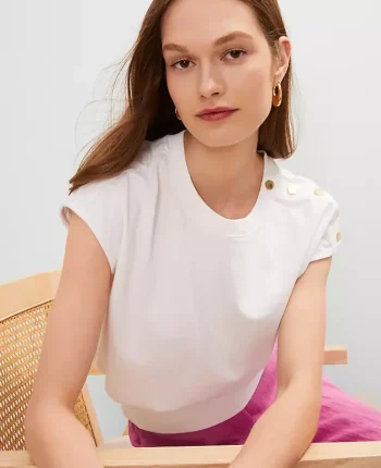 Ann Taylor Tops And Blouses|Shoulder Button Top White