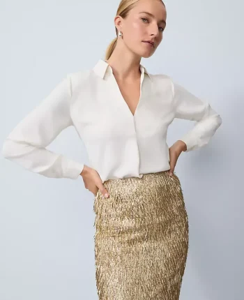 Ann Taylor Tops And Blouses|Silk Camp Shirt Winter White