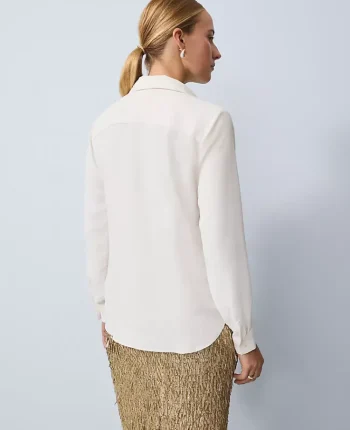 Ann Taylor Tops And Blouses|Silk Camp Shirt Winter White