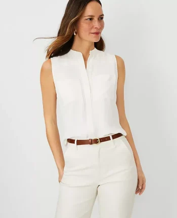 Ann Taylor Tops And Blouses|Sleeveless Camp Shirt Winter White