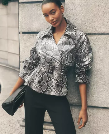 Ann Taylor Jackets And Blazers|Snake Print Belted Trench Coat Black/ Neutral Snakeskin