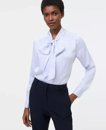 Ann Taylor Tops And Blouses|Striped Bow Blouse Powdered Periwinkle