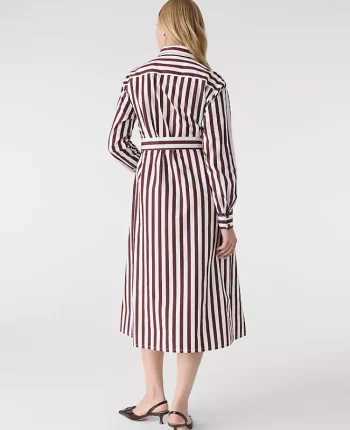 Ann Taylor Dresses|Striped Collared Midi Shirtdress Deep Bronze