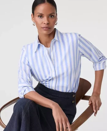 Ann Taylor Tops And Blouses|Striped Relaxed Perfect Shirt Calm Water Blue