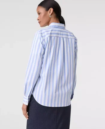 Ann Taylor Tops And Blouses|Striped Relaxed Perfect Shirt Calm Water Blue