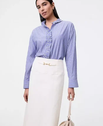 Ann Taylor Tops And Blouses|Striped Ruffle Shirt Blue White Stripe