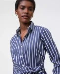 Ann Taylor Tops And Blouses|Striped Tie Waist Button Down Shirt Subdued Navy