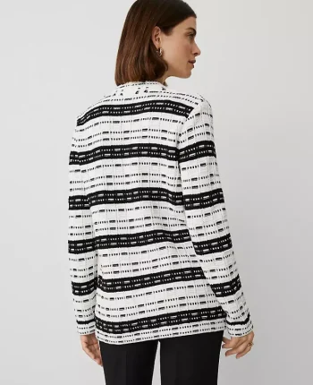 Ann Taylor Sweaters|All Sweaters|Striped Tweed Sweater Jacket White/Black Multi