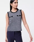 Ann Taylor Tops And Blouses|Striped Tweed Trim Top Navy/White