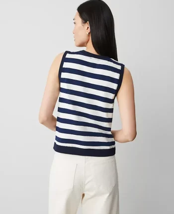 Ann Taylor Tops And Blouses|Striped V-Neck Vest Night Sky