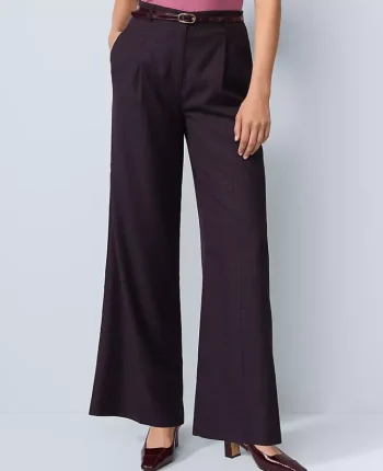 Ann Taylor Pants|Studio Collection Belted Wide Leg Pant In Plaid Red/Blue Plaid