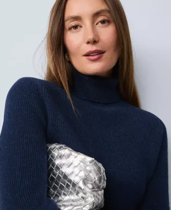 Ann Taylor Cashmere|Sweaters|Studio Collection Cashmere Ribbed Turtleneck Sweater Navy Melange