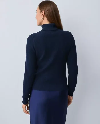 Ann Taylor Cashmere|Sweaters|Studio Collection Cashmere Ribbed Turtleneck Sweater Navy Melange