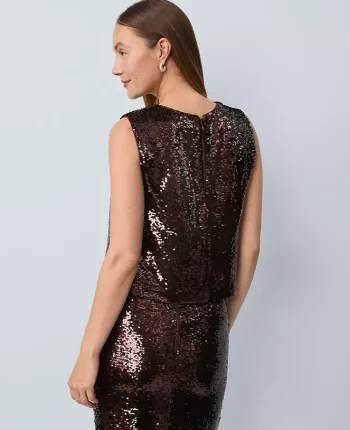 Ann Taylor Tops And Blouses|Studio Collection Sequin Trimmed Shell Pure Chocolate