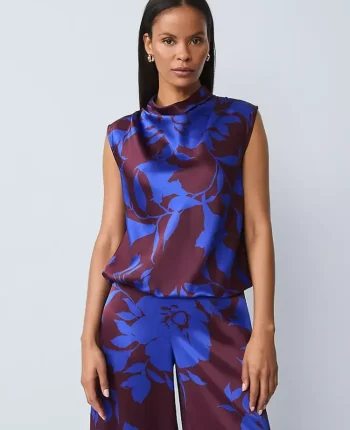 Ann Taylor Tops And Blouses|Studio Collection Silk Floral Cowl Neck Shell Deep Cabernet