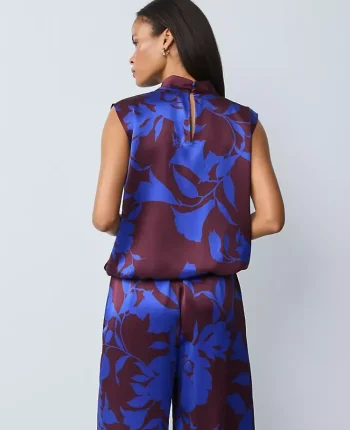 Ann Taylor Tops And Blouses|Studio Collection Silk Floral Cowl Neck Shell Deep Cabernet