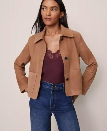 Ann Taylor Jackets And Blazers|Studio Collection Suede Collared Jacket Toasty Camel