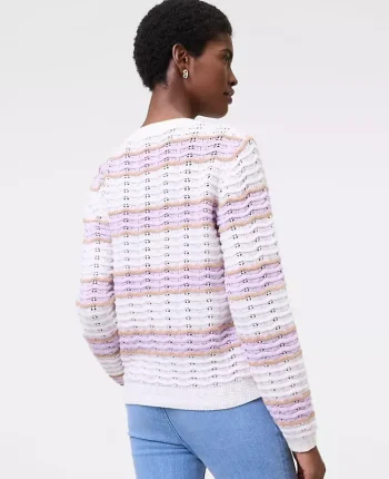 Ann Taylor Sweaters|All Sweaters|Textured Stitch Striped Sweater White Multi