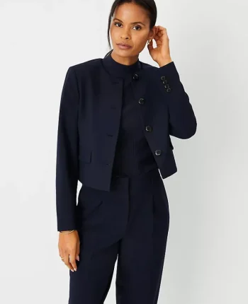 Ann Taylor Jackets And Blazers|Suits|The Crew Neck Jacket In Seasonless Stretch Deep Navy Sky