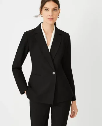 Ann Taylor Jackets And Blazers|Suits|The Fitted Double Breasted Blazer In Bi-Stretch Black