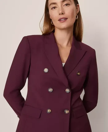Ann Taylor Jackets And Blazers|The Fitted Long Double Breasted Blazer Poised Plum