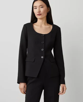 Ann Taylor Jackets And Blazers|Suits|The Fitted Scoop Neck Jacket In Fluid Crepe Black