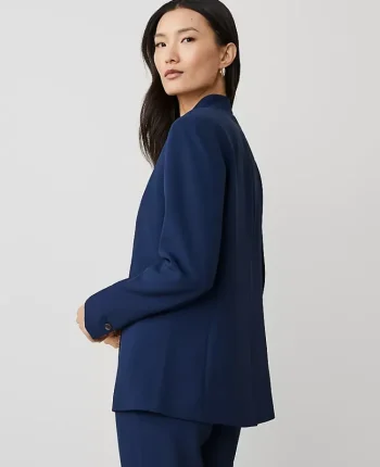 Ann Taylor Jackets And Blazers|Suits|The Long Collarless Blazer In Fluid Crepe Pure Sapphire