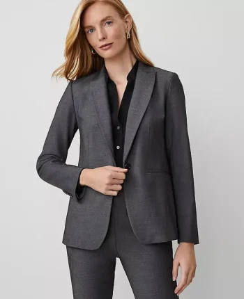 Ann Taylor Jackets And Blazers|Suits|The Long One Button Blazer In Bi-Stretch Dark Grey