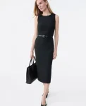 Ann Taylor Petite Dresses|Petite Suits|The Petite Belted Crew Neck Sheath Dress Core Black