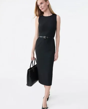 Ann Taylor Petite Dresses|Petite Suits|The Petite Belted Crew Neck Sheath Dress Core Black