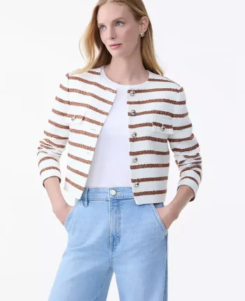 Ann Taylor Petite Jackets And Blazers|New Petite Styles|The Petite Crew Neck Jacket In Striped Tweed Tortoise Shell