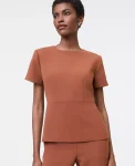 Ann Taylor Petite Suits|New Petite Styles|The Petite Crew Neck Peplum Top In Crinkle Crepe Tortoise Shell Brown