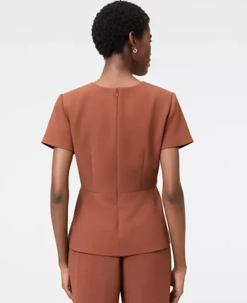Ann Taylor Petite Suits|New Petite Styles|The Petite Crew Neck Peplum Top In Crinkle Crepe Tortoise Shell Brown
