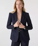 Ann Taylor Petite Jackets And Blazers|Petite Suits|The Petite Dotted Long Blazer Navy Woven Pin Dot