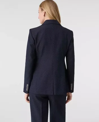 Ann Taylor Petite Jackets And Blazers|Petite Suits|The Petite Dotted Long Blazer Navy Woven Pin Dot