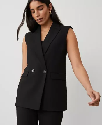 Ann Taylor Petite Jackets And Blazers|Petite Suits|The Petite Double Breasted Vest In Bi-Stretch Black