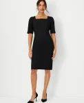 Ann Taylor Petite Dresses|Petite Suits|The Petite Elbow Sleeve Square Neck Dress In Seasonless Stretch Core Black