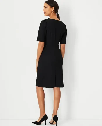 Ann Taylor Petite Dresses|Petite Suits|The Petite Elbow Sleeve Square Neck Dress In Seasonless Stretch Core Black