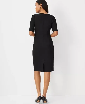 Ann Taylor Petite Dresses|Petite Suits|The Petite Elbow Sleeve Square Neck Dress In Seasonless Stretch - Curvy Fit Core Black