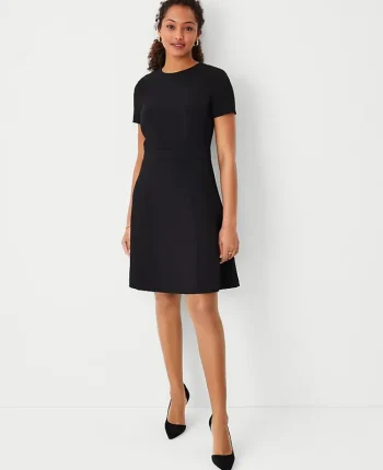 Ann Taylor Petite Dresses|Petite Suits|The Petite Flare Dress In Fluid Crepe Black
