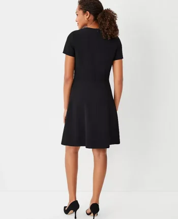 Ann Taylor Petite Dresses|Petite Suits|The Petite Flare Dress In Fluid Crepe Black