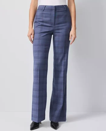 Ann Taylor Petite Pants|Petite Suits|The Petite Flare Trouser In Plaid - Curvy Fit Blue Plaid Multi